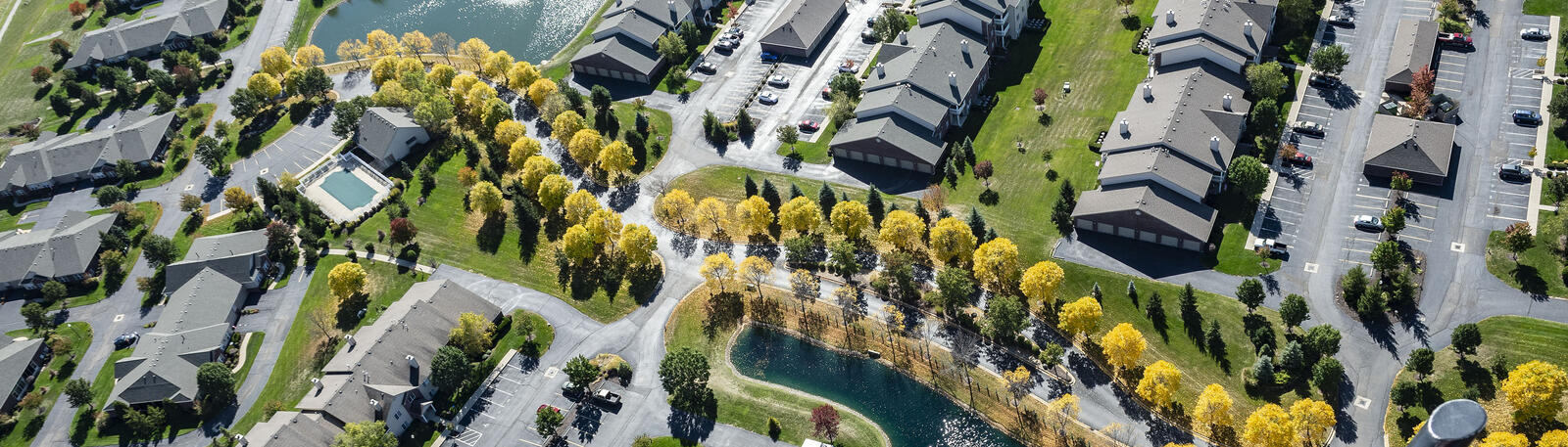 aerial photo of apartments near campus