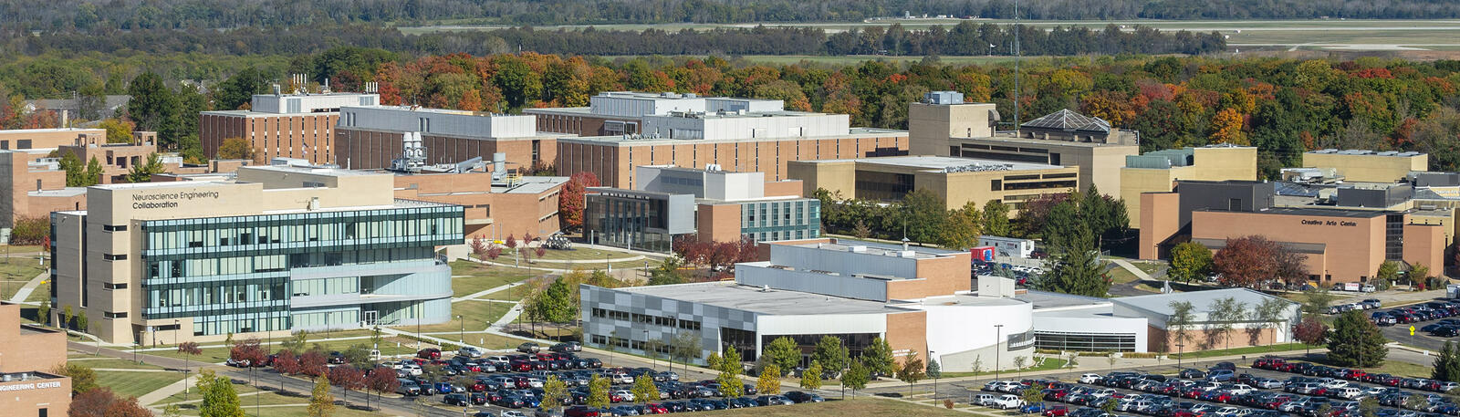 aerial photo of wright state university campus