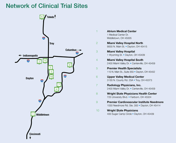 map of the network of clinical trial sites 