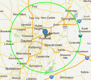 map of dayton ohio and the 20 mile radius