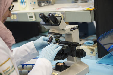 photo of student using a microscope